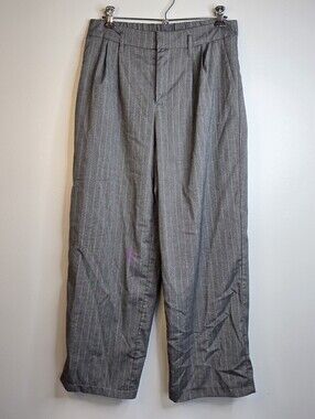 A New Day Gray Pinstripe Pleated Wide Leg Pants Size 10 High Rise Elastic Back